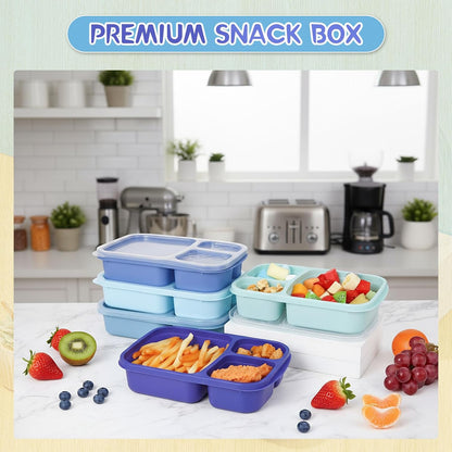 Honeydak 5 Pack Snack Containers 3 Compartment Bento Snack Boxes Divided Meal Prep Containers with Lids Reusable Adults Lunch Food Storage Box for School Work Travel(Elderberry)