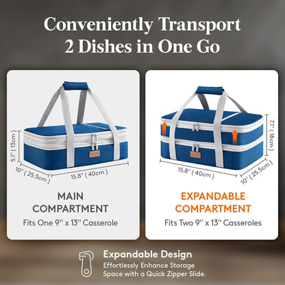 Lifewit Insulated Double Decker Casserole Carrier, Expandable Lasagna Lugger Tote Bag for Hot or Cold Food, Fits 9" x 13" Baking Dish for Potluck Parties, Picnic and Cookouts, Grey-Geometric