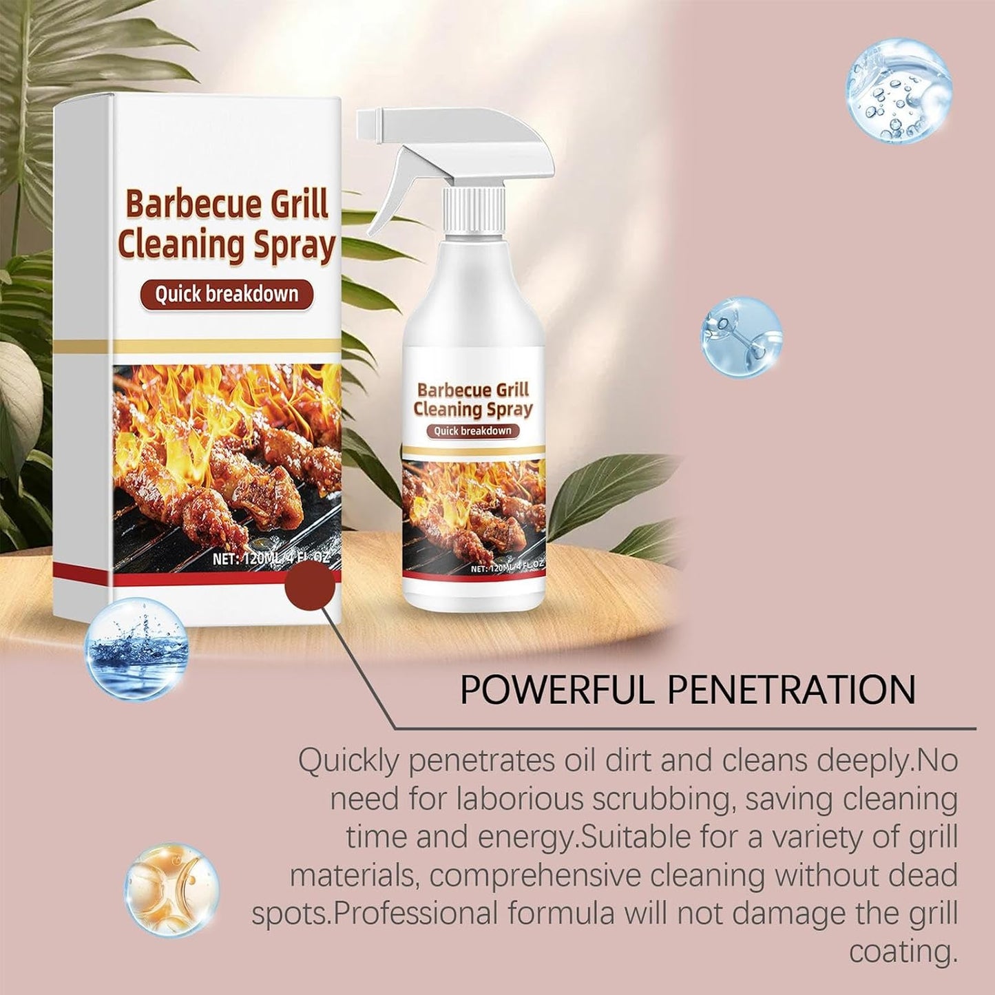 Oven And Grill Cleaner Spray 120ml, No-Stick Barbecue Grill Cleaning Spray, BBQ Grills Grime Remover For Safely Cleans Burnt Food And Grease