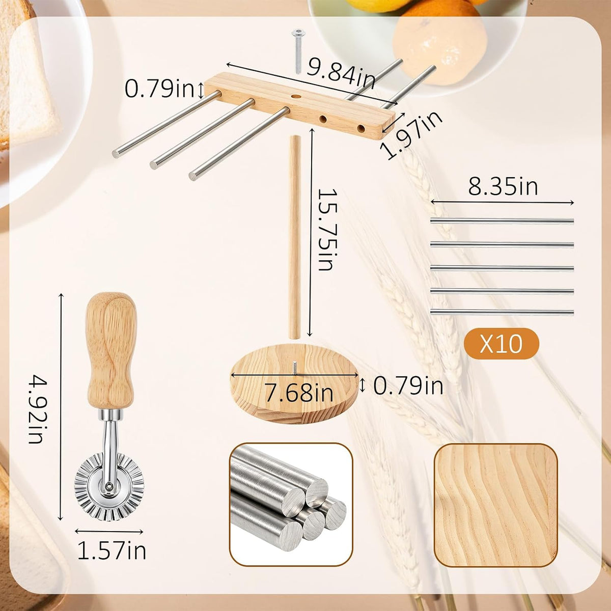 Stable Pasta Drying Rack, Noodle Drying Hanger with 10 Crossbars