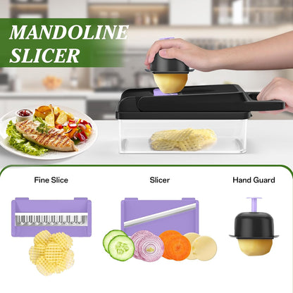 HomeHacks Veggie Chopper Vegetable Cutter, 12 in 1 Kitchen Gadget, Green