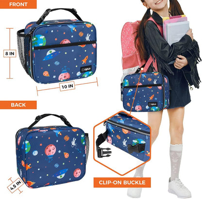 opux Insulated Lunch Bag Kids, Lunch Box for School Boy Girl, Leakproof Small Reusable Compact Soft Mini Cooler Bag, Toddler Small Lunch Boxes Kit Pail with Front Side Pockets (Purple)