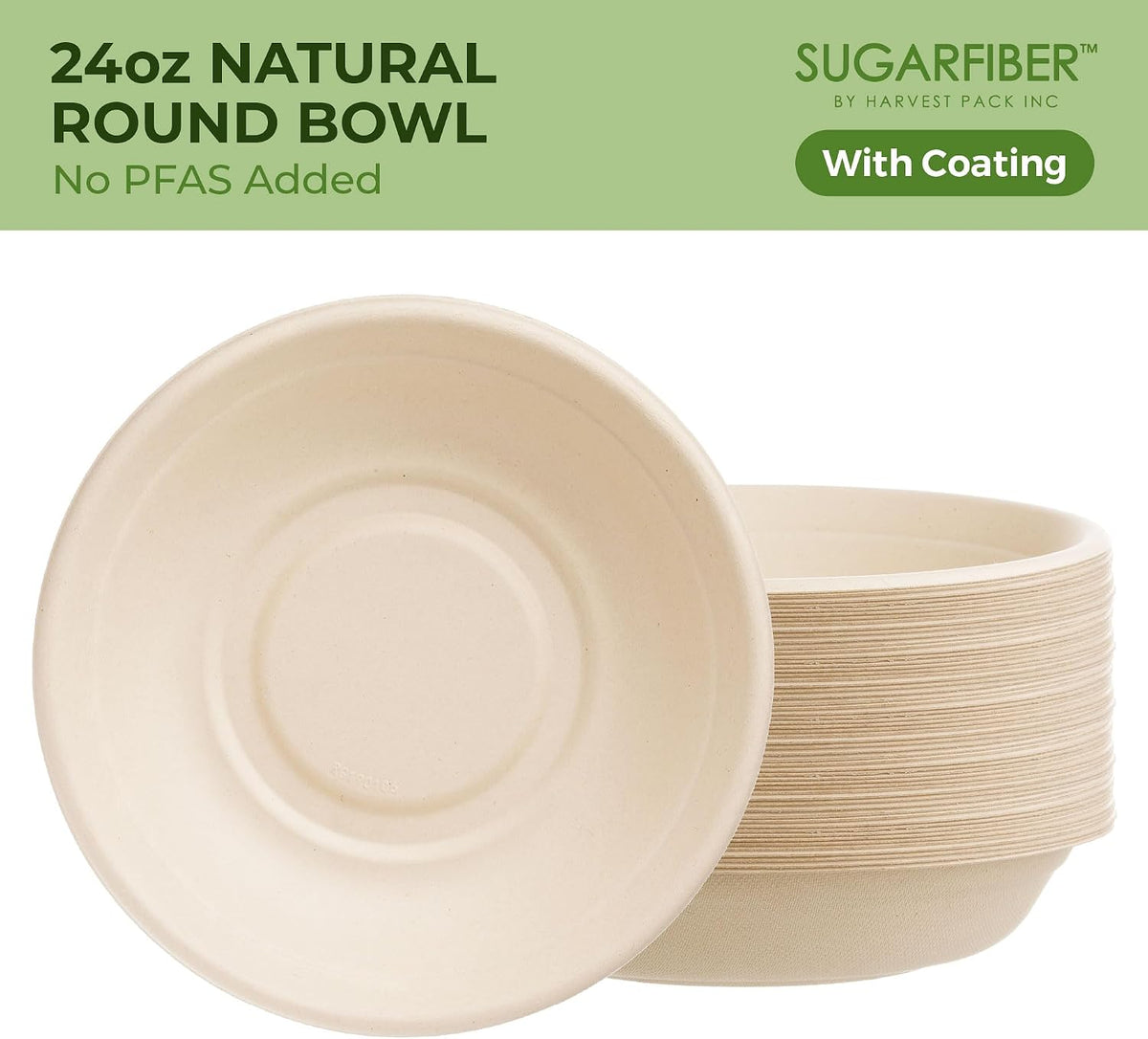 32oz Compostable Paper Bowls Disposable Round Natural Soup Bowls, 50 Count