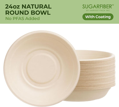 32oz Compostable Paper Bowls Disposable Round Natural Soup Bowls, 50 Count