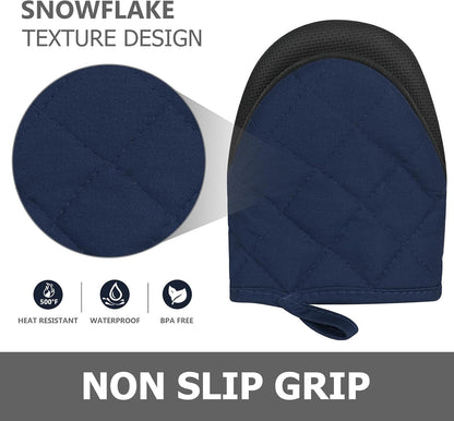 1 Pair Short Oven Mitts - Silicone Kitchen Oven Gloves High Heat Resistant 500℉, Mini Oven Mits with Non-Slip Grip Surfaces and Hanging Loop for BBQ, Baking, Cooking and Grilling (Black)