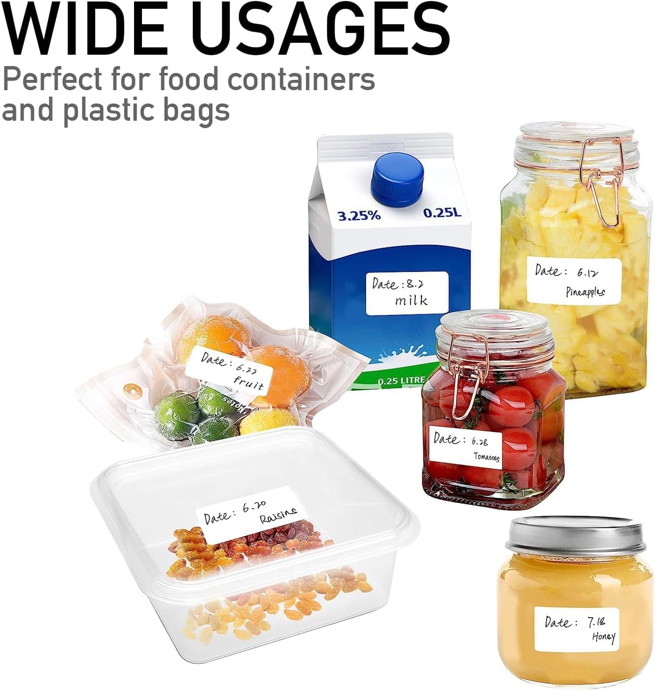500 Blank Removable Freezer Labels 2.54cm x 5.08cm Waterproof and Oil Resistant Food Containers Jars Pantry Organizer(1 Rolle)