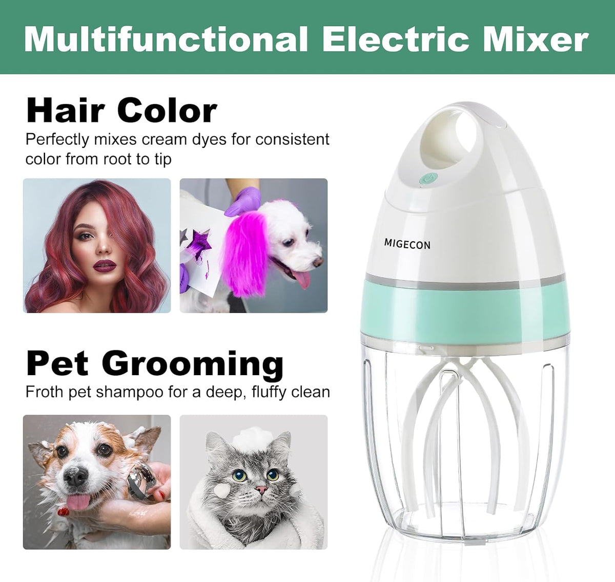 MIGECON Stand Mixer, Small Electric Mixer Kitchen Egg Beater Milk Frother
