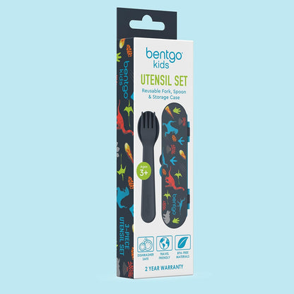 Bentgo Kids Utensil Set - Reusable Plastic Fork, Spoon & Storage Case - BPA-Free Materials, Easy-Grip Handles, Dishwasher Safe - Ideal for School Lunch, Travel, & Outdoors (Shark)