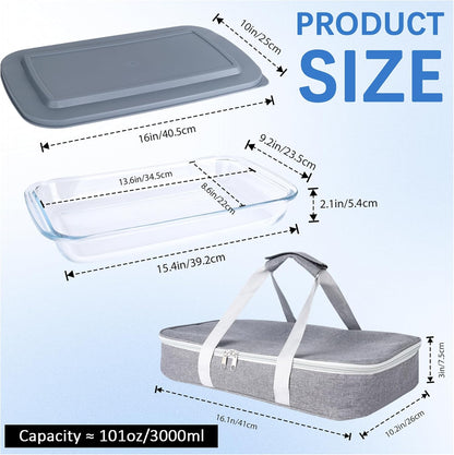 9x13 Glass Baking Dish With Lid - 3qt Glass Casserole With Carrier Insulated Bag For Hot Or Cold Food - Large Casserole Dish For Oven Potluck Party Picnic Cookouts
