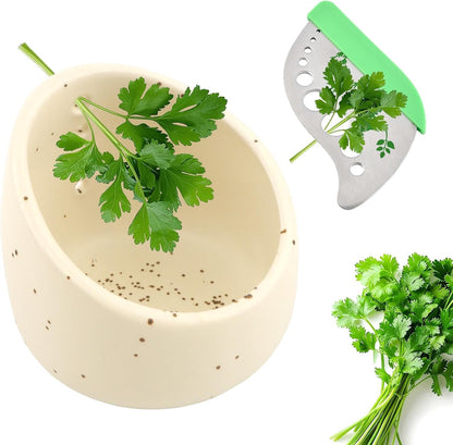 Ceramic Herb Stripper Bowl Set, 2‑In‑1 Herb Leaf Remover Tool Peeling Bowl