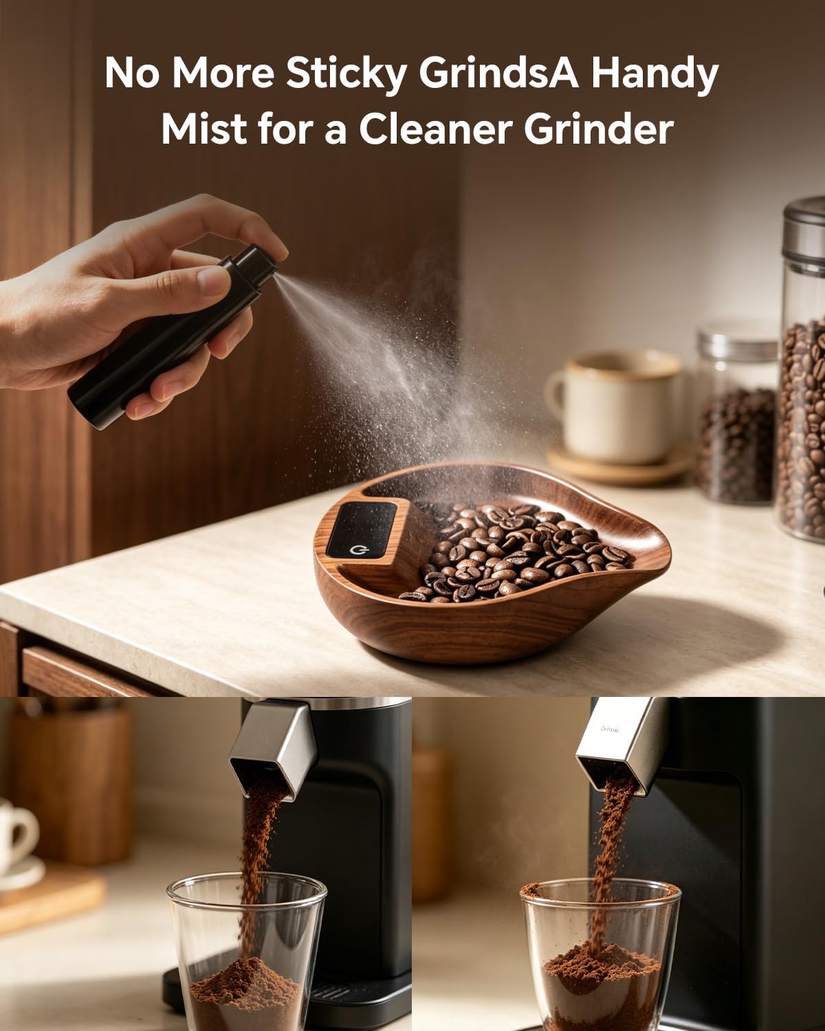 Walnut Coffee Bean Scale Set with Spritzer, Coffee Lover Gifts