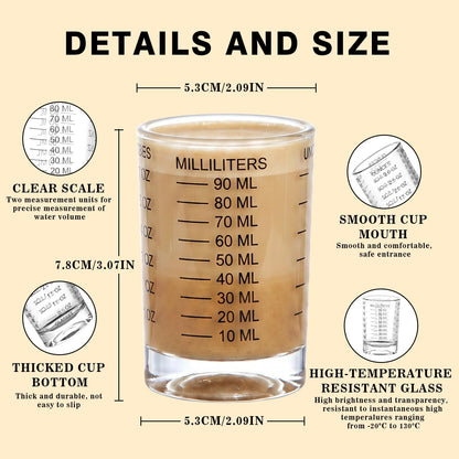GLASKEY Shot Glasses Measuring Cup Set - 2 Pack Espresso Shot Glasses with Precise Measurement Marks,Heavy Duty Glass,Dishwasher Safe,Perfect for Coffee,Cocktails and Kitchen Use (Black & Red)