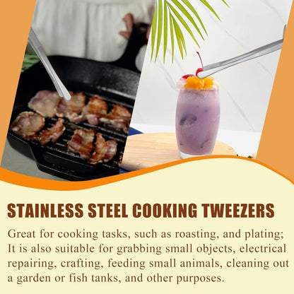 10-Inch Cooking Tweezers Pasta Tongs, Stainless Steel Kitchen Tweezer Tongs Culinary Food Tweezers for Cooking & Baking (Sliver)