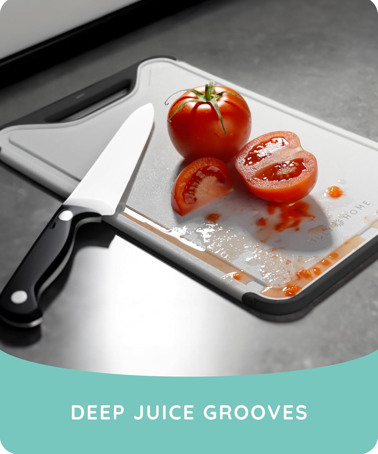 Cutting Boards for Kitchen, Plastic Cutting Board Set of 3, Dishwasher Safe Cutting Boards with Juice Grooves for Meat, Veggies, Fruits, Easy Grip Handle, Non-Slip (Black/Gray)