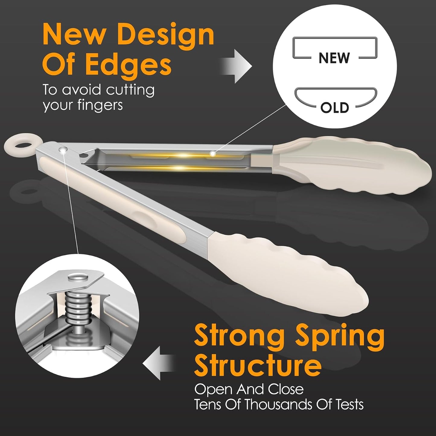 HOTEC Premium Stainless Steel Locking Kitchen Tongs with Silicon Tips, Set of 2-9" and 12"