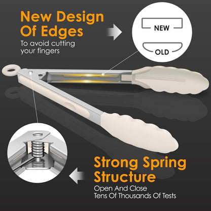 HOTEC Premium Stainless Steel Locking Kitchen Tongs with Silicon Tips, Set of 2-9" and 12"
