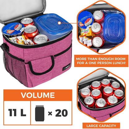 opux Insulated Lunch Bag for Men Women, Leakproof Black Lunch Box for Work, Portable Soft Lunch Cooler Bag with Shoulder Strap, Adult Lunchbox Lunch Pail for Kid Boy Girl School, 14 Can/8L
