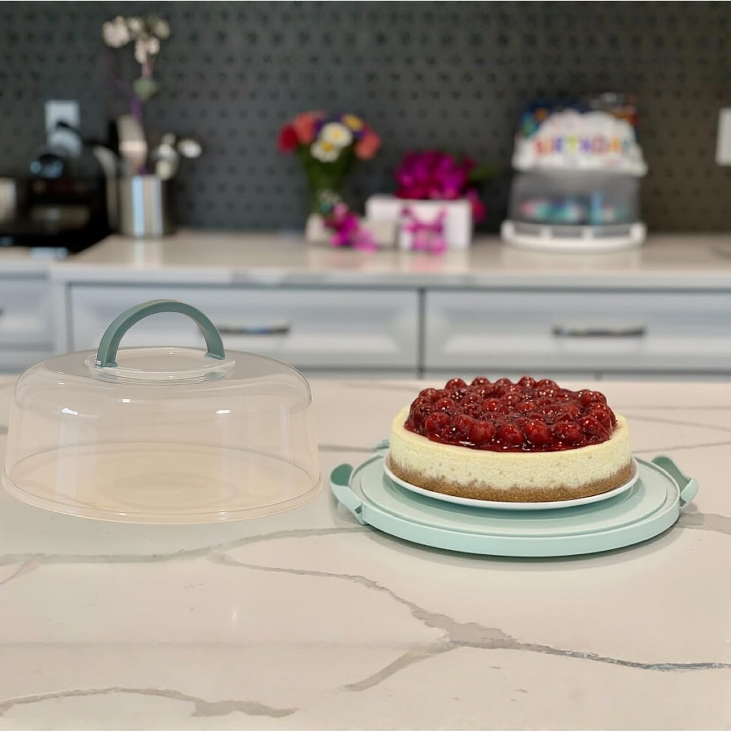 Pie Carrier with Lid and Handle - Fits Pies 10in x 4.5in, Doubles as Divided Serving Tray - Cheesecake Container Dessert Carrier Pie Container With Lid, Cheesecake Containers with Lids - BPA Free