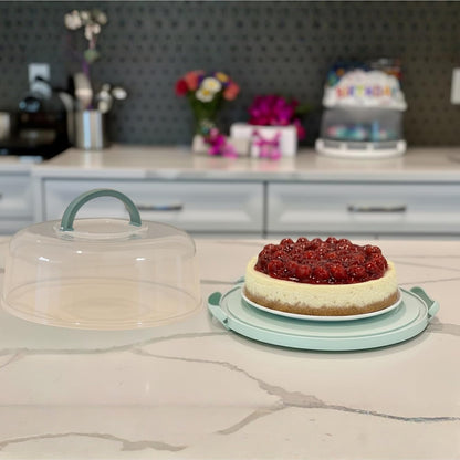 Pie Carrier with Lid and Handle - Fits Pies 10in x 4.5in, Doubles as Divided Serving Tray - Cheesecake Container Dessert Carrier Pie Container With Lid, Cheesecake Containers with Lids - BPA Free