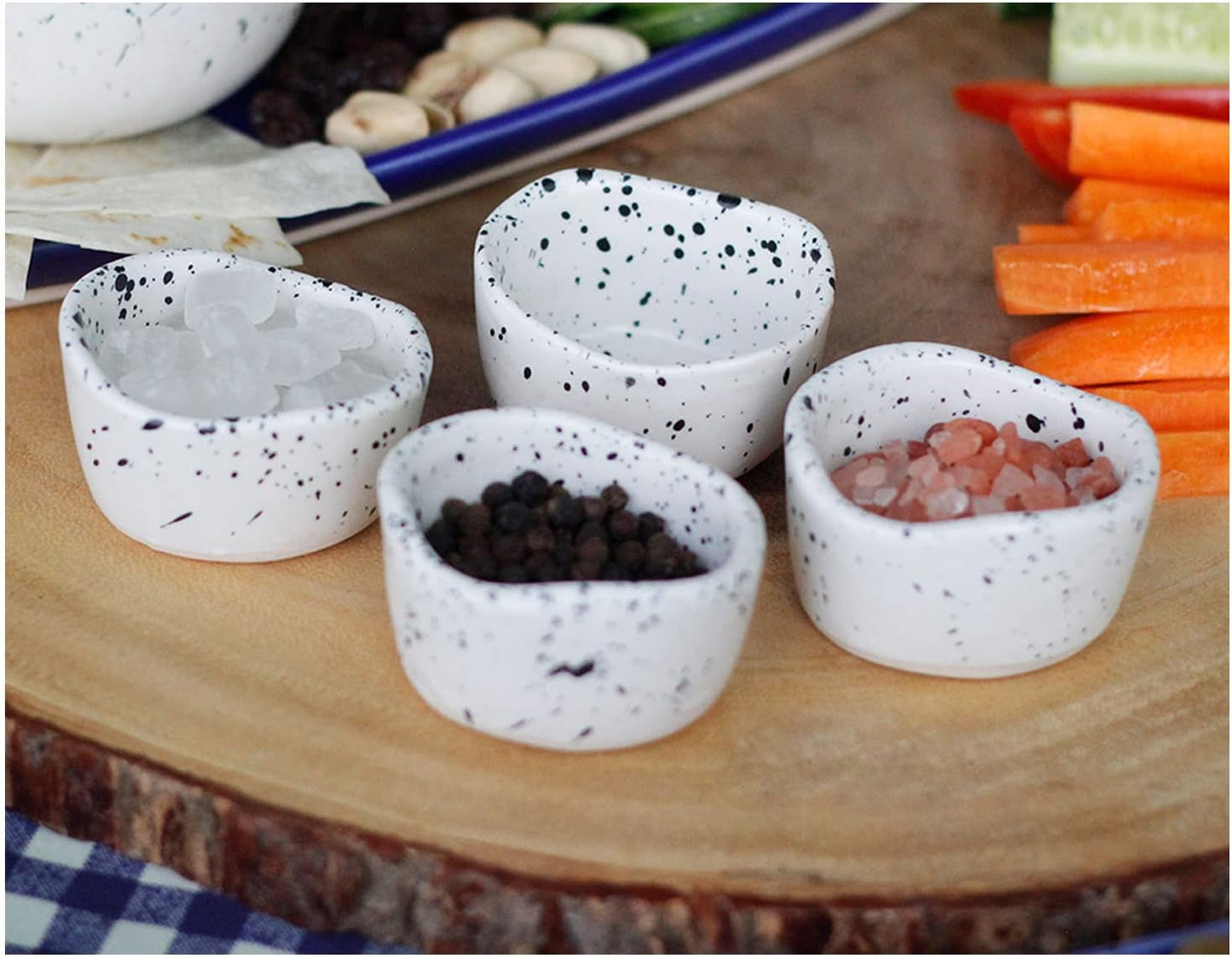 roro Ceramic Stoneware Mini Pinch Bowls Set of 6, Hand-Molded Artisanal Glossy Speckled White, Salt Pepper Spices and Seasoning - Cute and Elegant Kitchen Addition