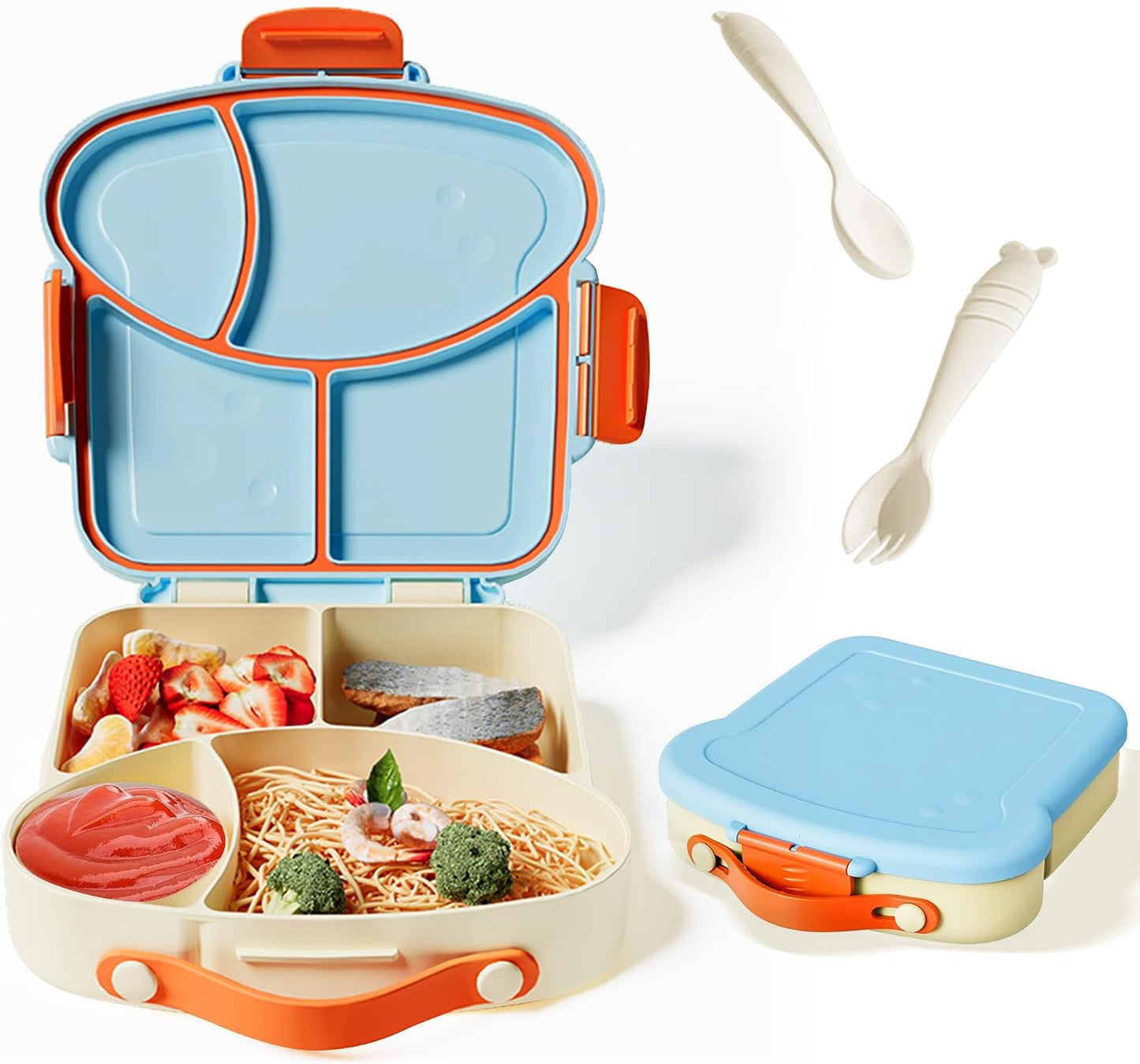 Kids Bento Lunch Box, Toast Shaped 4-Compartment 31OZ Container with Sauce Cup & Utensils (Ages 3+) Leak-Proof, Drop-Proof, Dishwasher Safe | BPA-Free Reusable Lunch Box for School, Travel | Pink