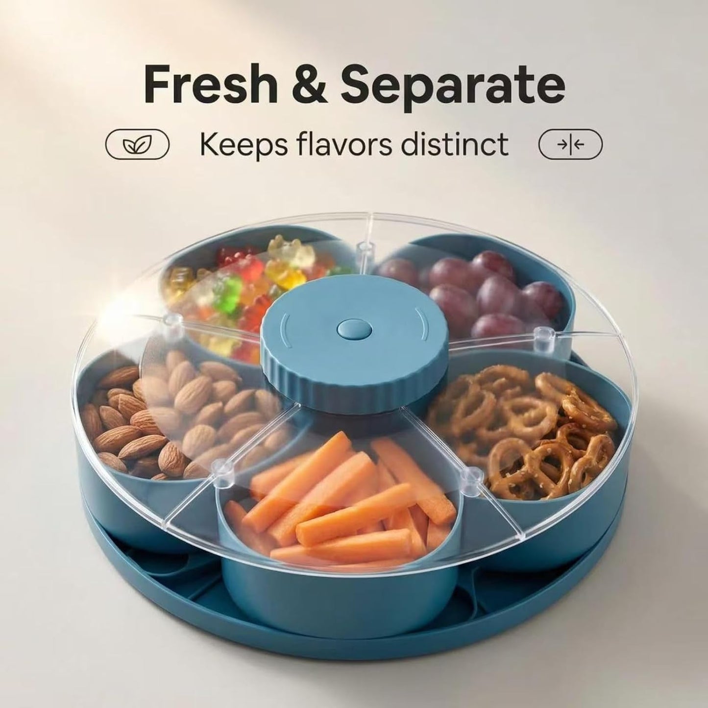 Rotating Divided Serving Tray with Handles, Food Safe Plastic Snack Containers for Party, Fruit & Veggie Storage Tray with Lid, Multi Scene Serving Platters for Home & Gifts