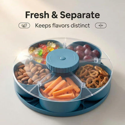 Rotating Divided Serving Tray with Handles, Food Safe Plastic Snack Containers for Party, Fruit & Veggie Storage Tray with Lid, Multi Scene Serving Platters for Home & Gifts