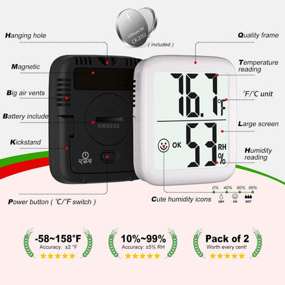 Antonki 2 Pack Room Thermometer Indoor Hygrometer