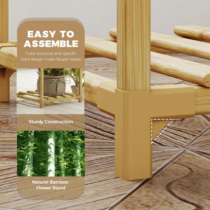 Bamworld Plant Stand Indoor Plant Shelf Outdoor Wood Plant Rack
