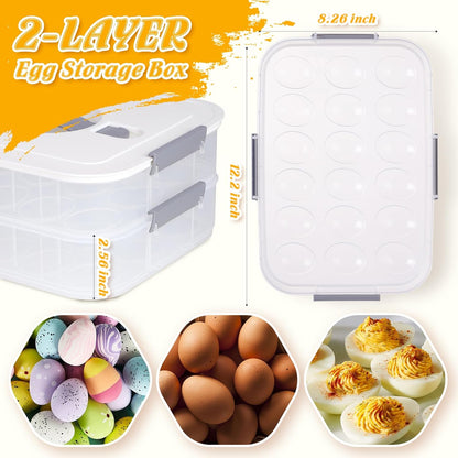 2-Layer Deviled Egg Containers with Lid, 36 Slots Deviled Egg Tray Carrier with Handle and Deviled Egg Injector Piping Tool, Portable Egg Storage Carrier Tray Platter for Party Picnic Travel (white)