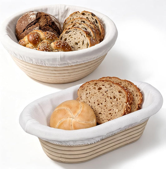 Baderke 2 Pack Banneton Bread Proofing Basket Wood Pulp, Beige, Mixed