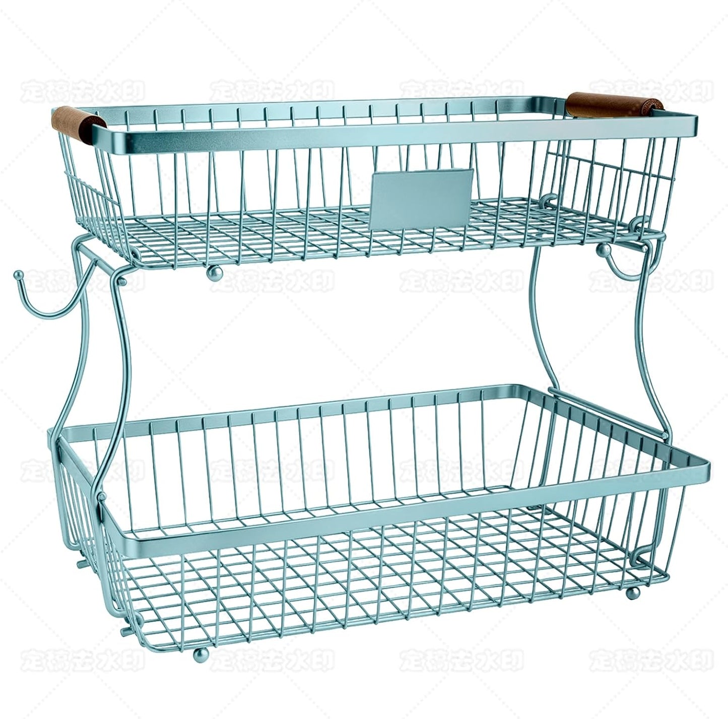 2-Tier Stackable Wire Basket with 2 Banana Hooks, Pantry Organizer for Kitchen Countertops, Cabinets & Under-Sink Spaces; Ideal for Storing Snacks, Fruits, Veggies, Onions, Potatoes, & More,Black