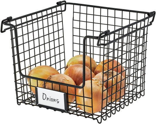 iDesign Storage Basket with Handles, Medium | For Pantry, Kitchen, Countertop, and Desk Organization, Stackable