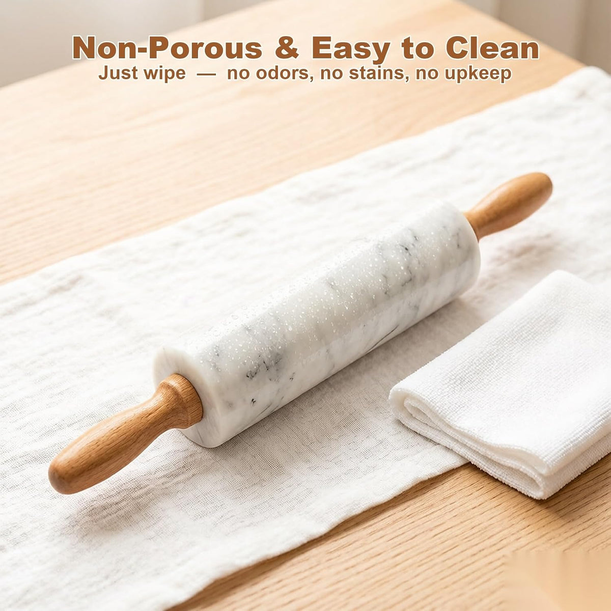 White Heavy Marble Dough Rolling Pin for Baking, 10 inch Barrel