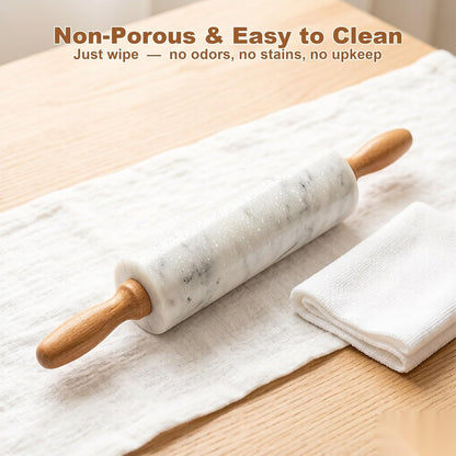 White Heavy Marble Dough Rolling Pin for Baking, 10 inch Barrel