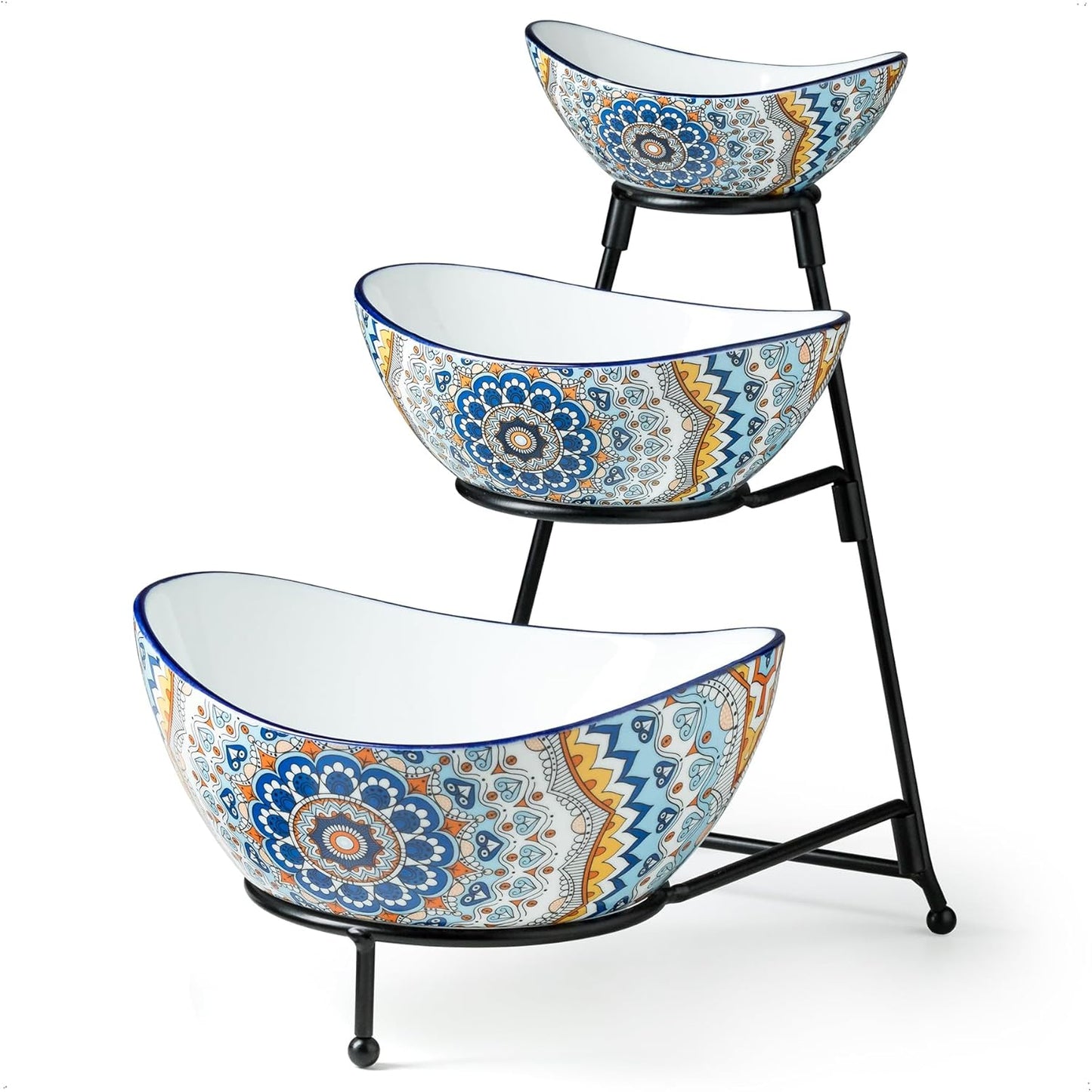 YHOSSEUN 3 Tier Serving Stand Oval Serving Bowl with Metal Rack, Tied Serving Bowls Food Display Dessert Appetizer, Chip and Dip Serving Bowl Set for Parties, Gold-45oz / 17.5oz / 7oz