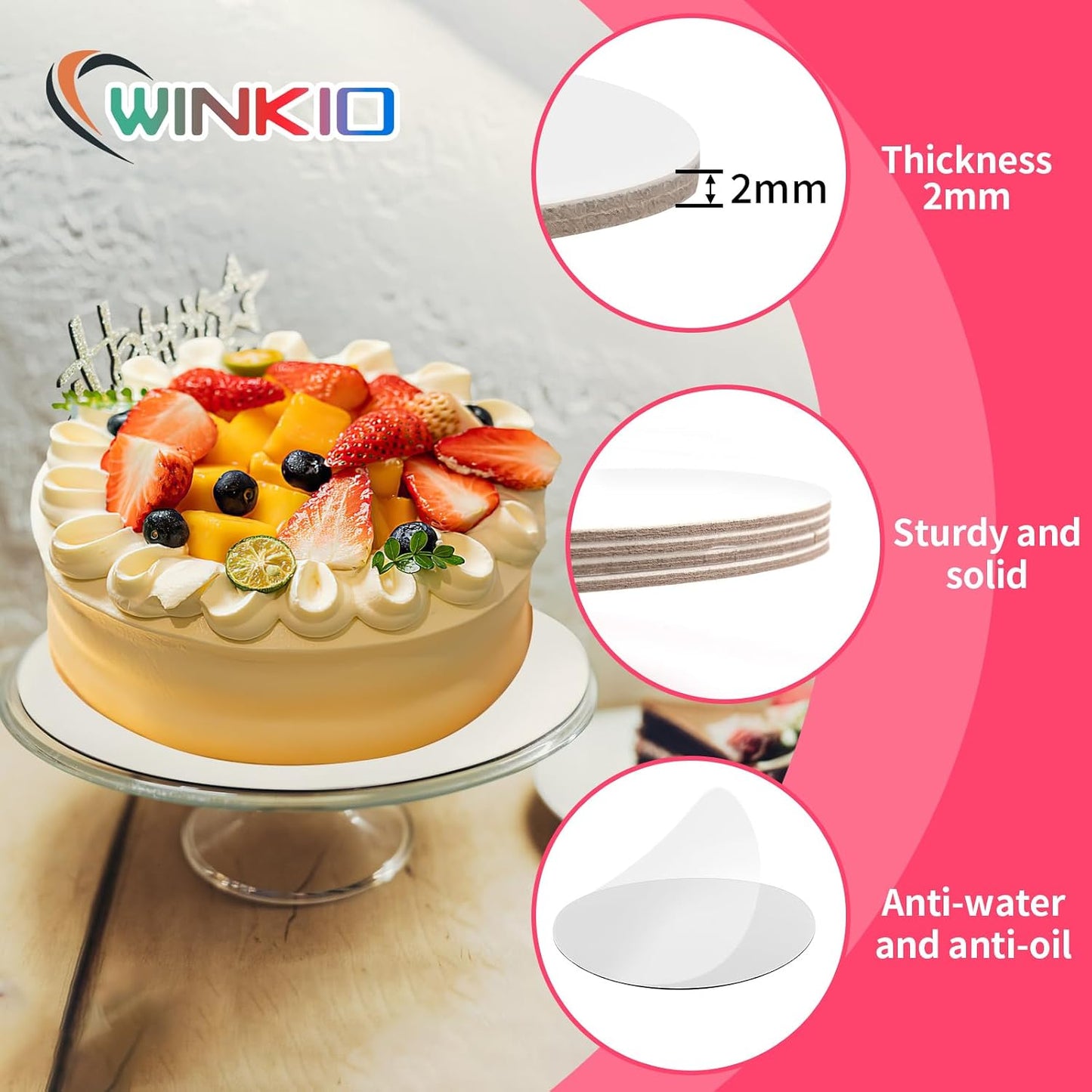 WINKIO 10 Inch Cake Box with Cake Boards, 2 Pack Disposable Cake Carrier, Cakes Transport Container, White Bakery Holder with Window, for Cookies Pies Cupcakes Pastry (10×10×8 Inches)