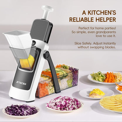 Safe Mandoline Slicer for Kitchen, Meal Prep,Potato Slicer, Adjustable/Easy to Clean/Storage, Kitchen Chopping Artifact,French Fry Cutter,Paring Knife/Cleaning Brush (only Slice, Black Knight)