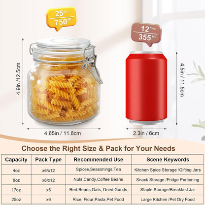 Spice Jars Set of 6, 4 oz Glass Spice Jars with Airtight Lids and Labels, Small Seasoning Jars for Spices, Herbs, Kitchen Spice Organizer