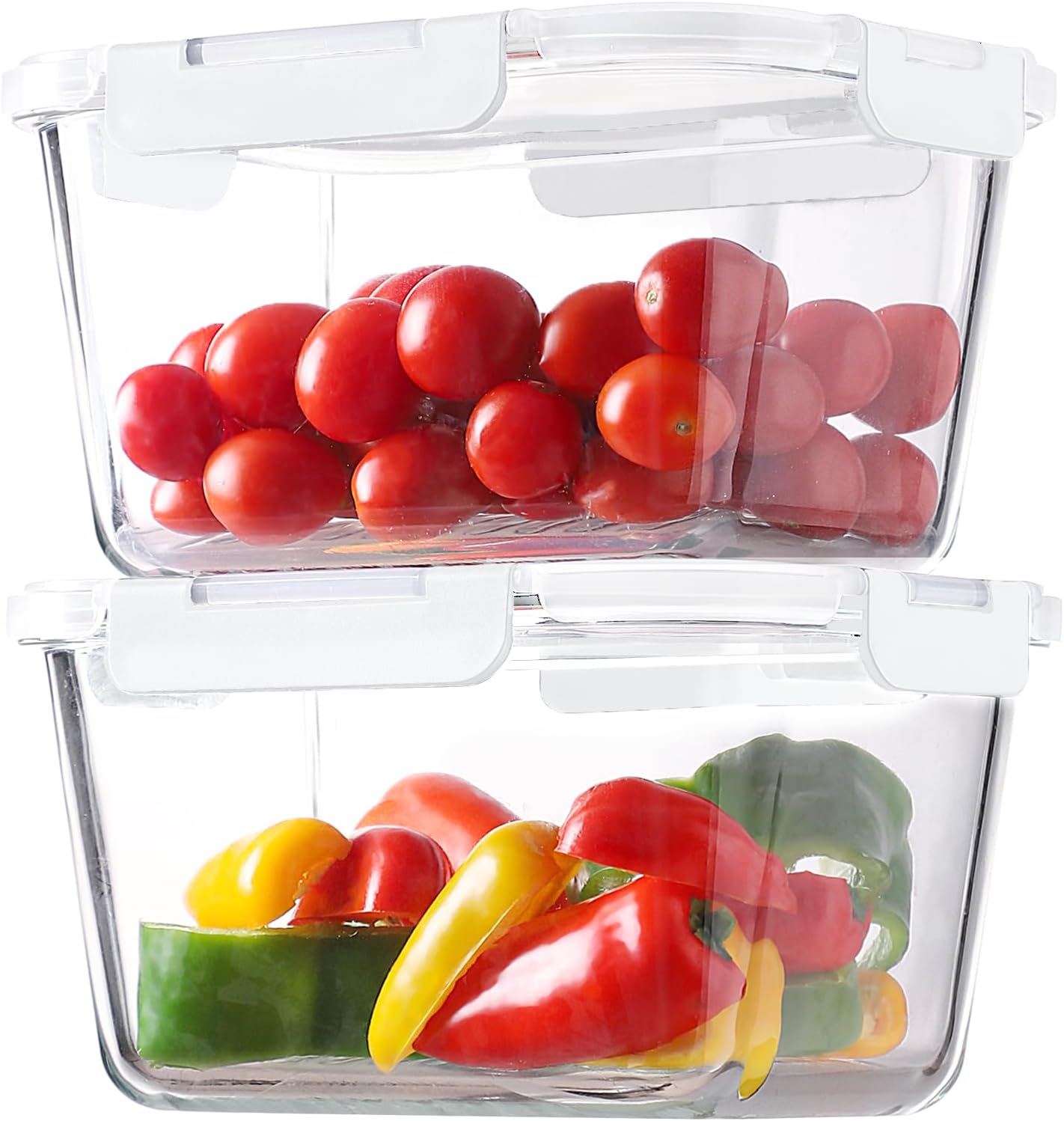 HOMBERKING 4 Pieces 63oz/8cup Large Glass Food Storage Containers with Lids, Meal Prep Containers, Airtight Bento Boxes with Leak Proof Locking (2 Containers + 2 Lids) - Microwave, Oven Safe