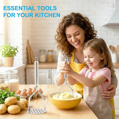 2Pcs Potato Masher & Meat Masher Set, Stainless Steel Smasher
