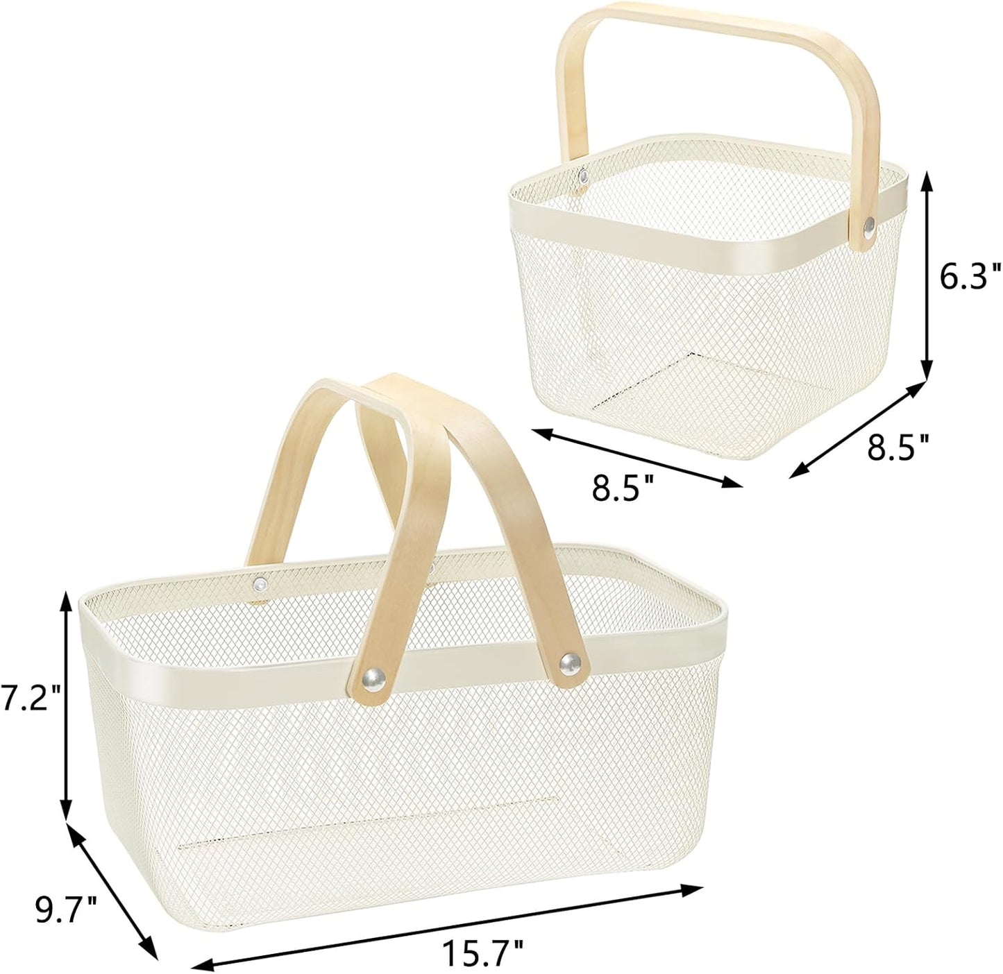 ZEAYEA 2 Pack Harvest Basket with Handle, Garden Baskets for Gathering Vegetables, Multi-functional Metal Mesh Fruit Basket, White Mesh Storage Basket for Picnic Kitchen Garden Cabinet Pantry Bathroom