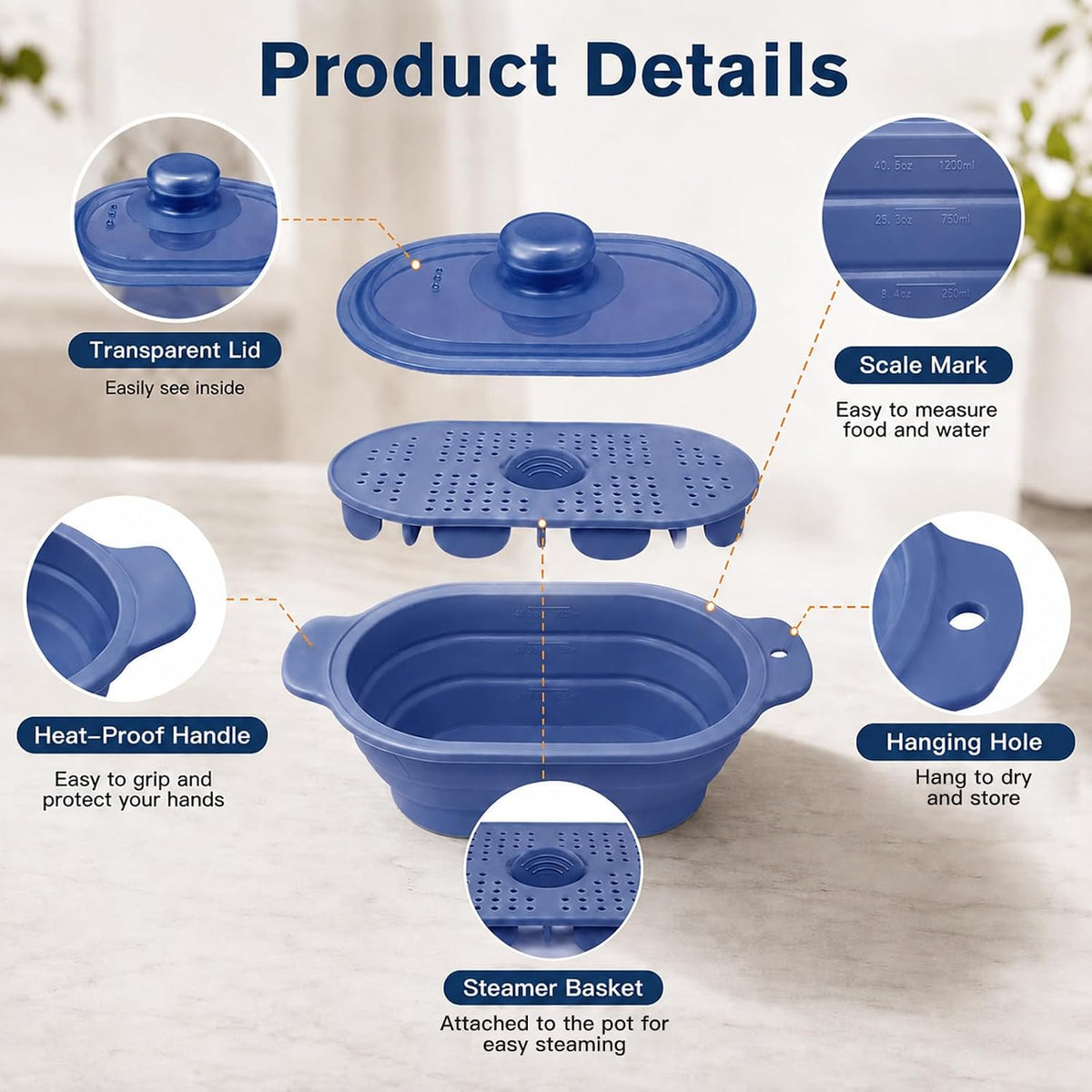 40oz Silicone Microwave Steamer For Cooking Food, Vegetable Steamer, Grey