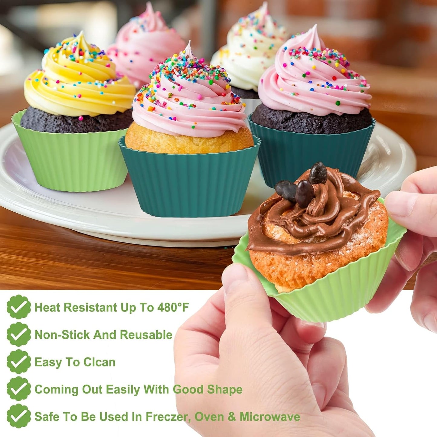 54 Pack Silicone Muffin Cups, Selizo Silicone Cupcake Baking Cups Reusable Muffin Liners Cupcake Wrapper Cups Holders for Muffins, Cupcakes, and Candies