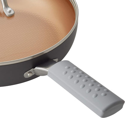 Ayesha Curry Kitchenware Ayesha Curry Kitchen Tools and Gadgets Silicone Handle/Holder Sleeve Set for Cast Iron, Skillets, and Frying Pans, 2 Piece, Matte Silver,6.25" L x 1.9" W