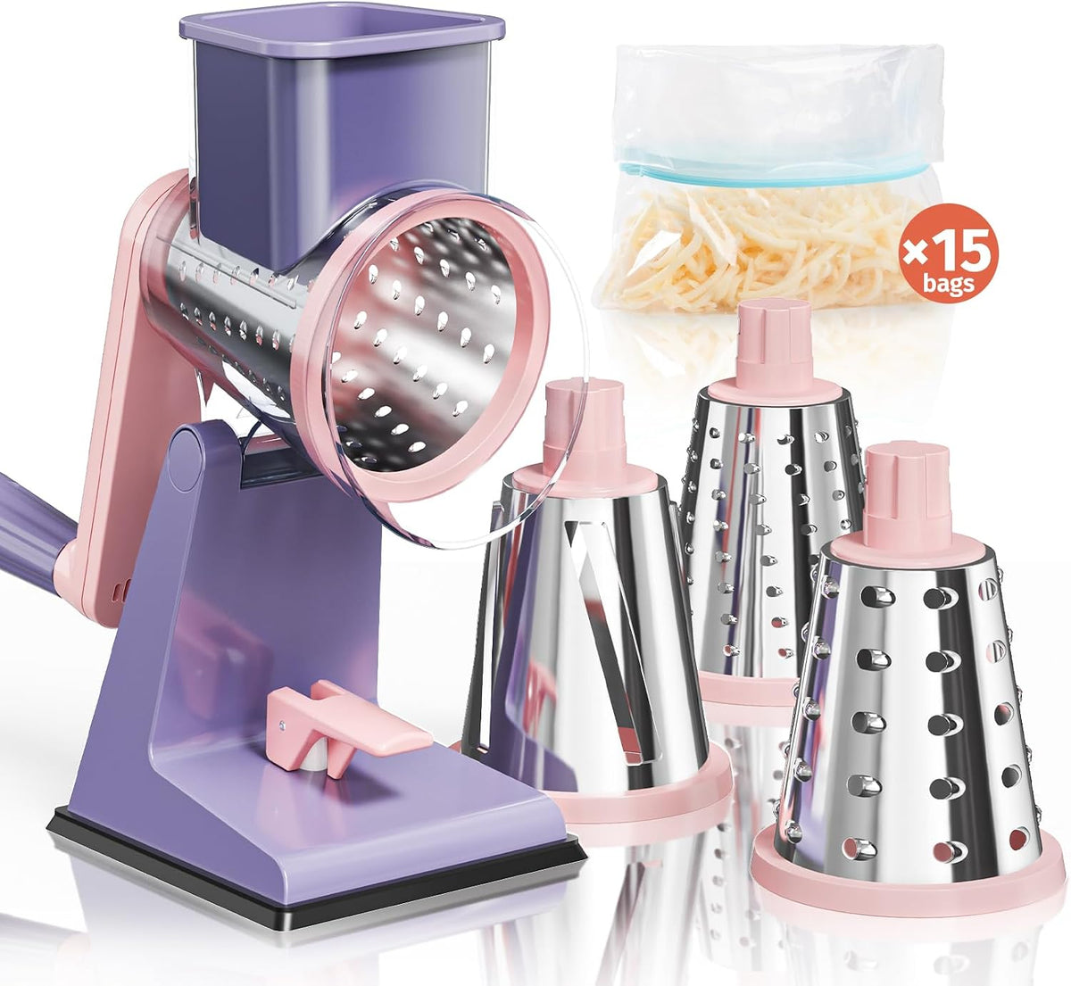 Upgraded Rotary Cheese Grater, Hand Crank, Pinkish Purple