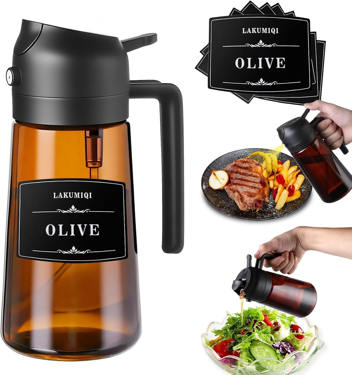 Oliver Oil Sprayer Dispenser for Cooking Bottle 16oz Dark Glass Black