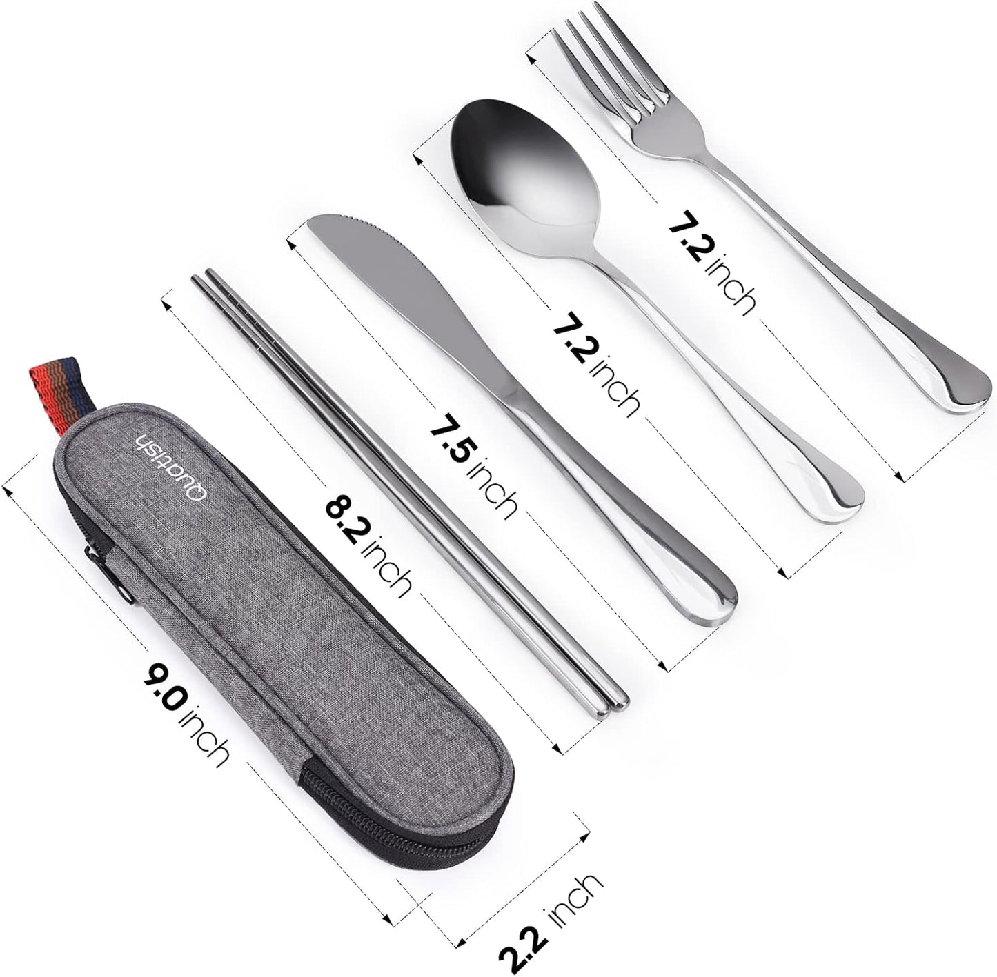 Travel Utensils with Case, Quatish Portable Silverware Set for Work, Stainless Steel Reusable Travel Cutlery Set, Fork and Spoon Set for Camping, EDC Gadgets, Lunch Box for Men, Purple