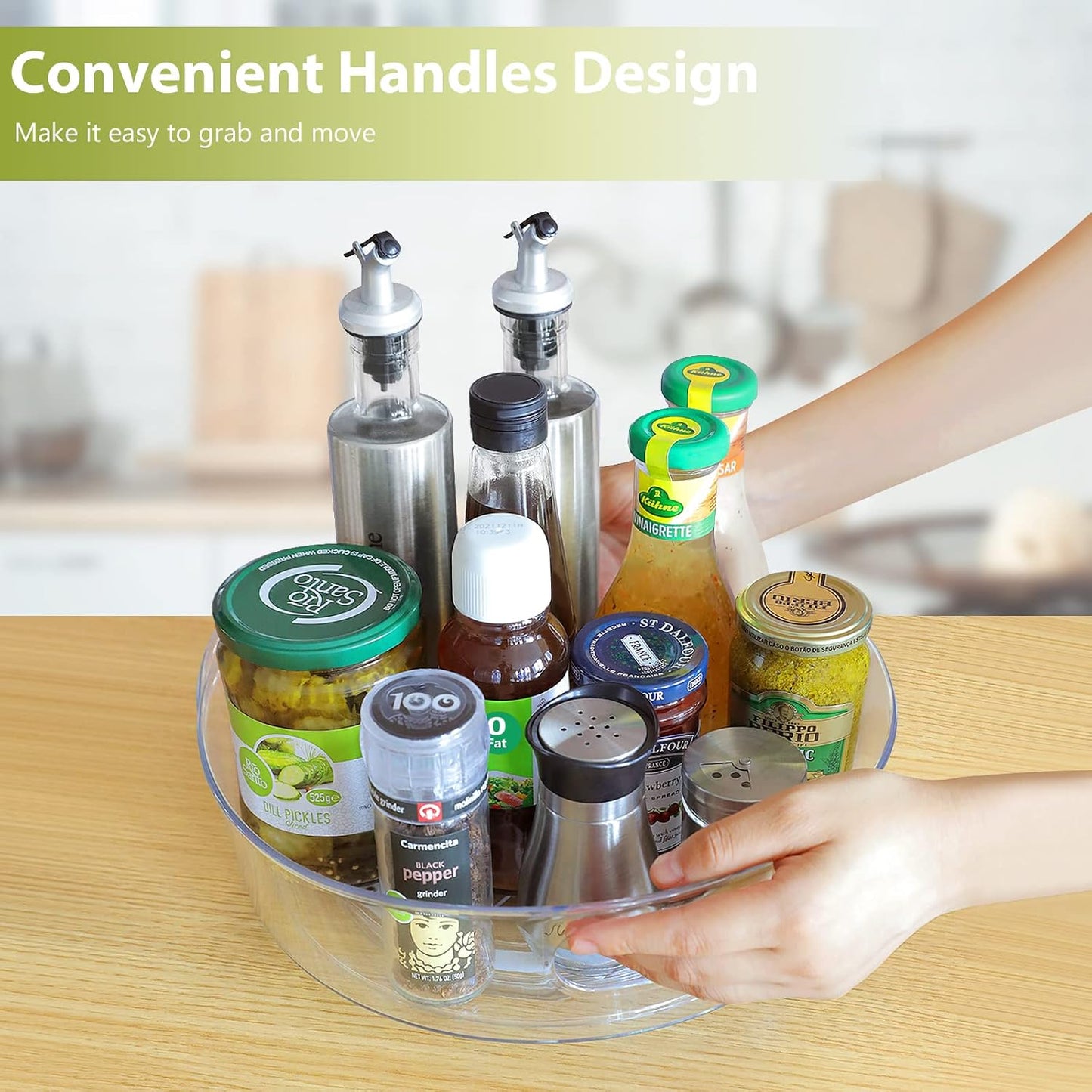 GUZON 4 Pack Lazy Susan Organizer for Cabinet, Upgraded 11.5" Clear Turntable Organizer with Handles and Raised Edge, Lazy Susan for Table Top, Pantry Organizers and Storage for Kitchen, Refrigerator