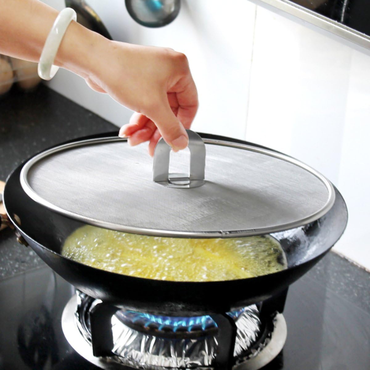 3 Pack Grease Splatter Screen for Frying Pan with Fold Flat Knob-Grease Splatter Guard Shield-No Cooking Oil Mess–No Burns–Ultra Fine Mesh Lids-Rust Free Stainless Steel- 9.8,11.5,13 Inch